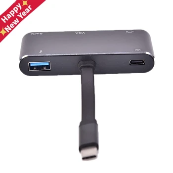 

5 in 1 USB C to HDMI Adapter 4K Type-C to HDMI/VGA/Audio/USB 3.0 Port+USB C Port(PD) Converter for Laptop Macbook Nintend Switch