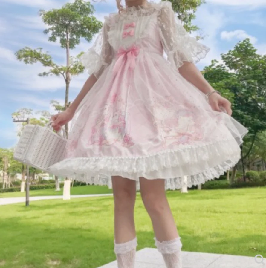 

Japanese sweet soft girl high waist princess jsk cute Lolita Summer Woman Temperament mini kawaii jsk Lolita cos loli