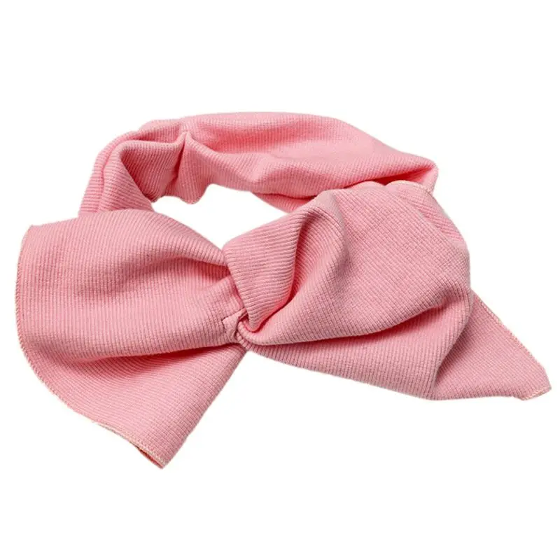 Pink Корейская Ретро ребристая вязаная широкая повязка на голову для женщин и девушек с большим бантом в центре повязка на голову сладкие карамельные цвета для мытья лица стильный тюрбан - Цвет: Pink
