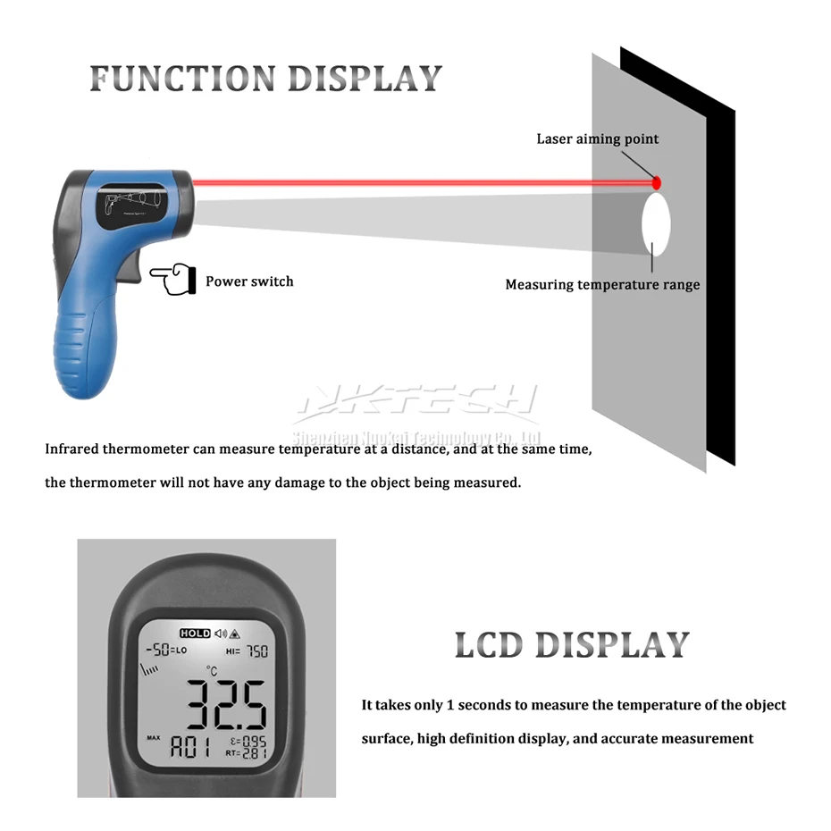 NKTECH NK-200 ЖК-Инфракрасный цифровой термометр температуры лазерный ИК-пистолет-50 до 750 или-58 до 1382F автоматическое выключение задний светильник