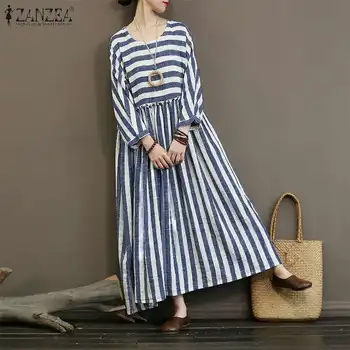 

ZANZEA 2020 Summer Long Maxi Dress Spring Women Bohemian Striped Printed Dresses Vintage Beach Vestidos Sundress Robe Femme 5XL