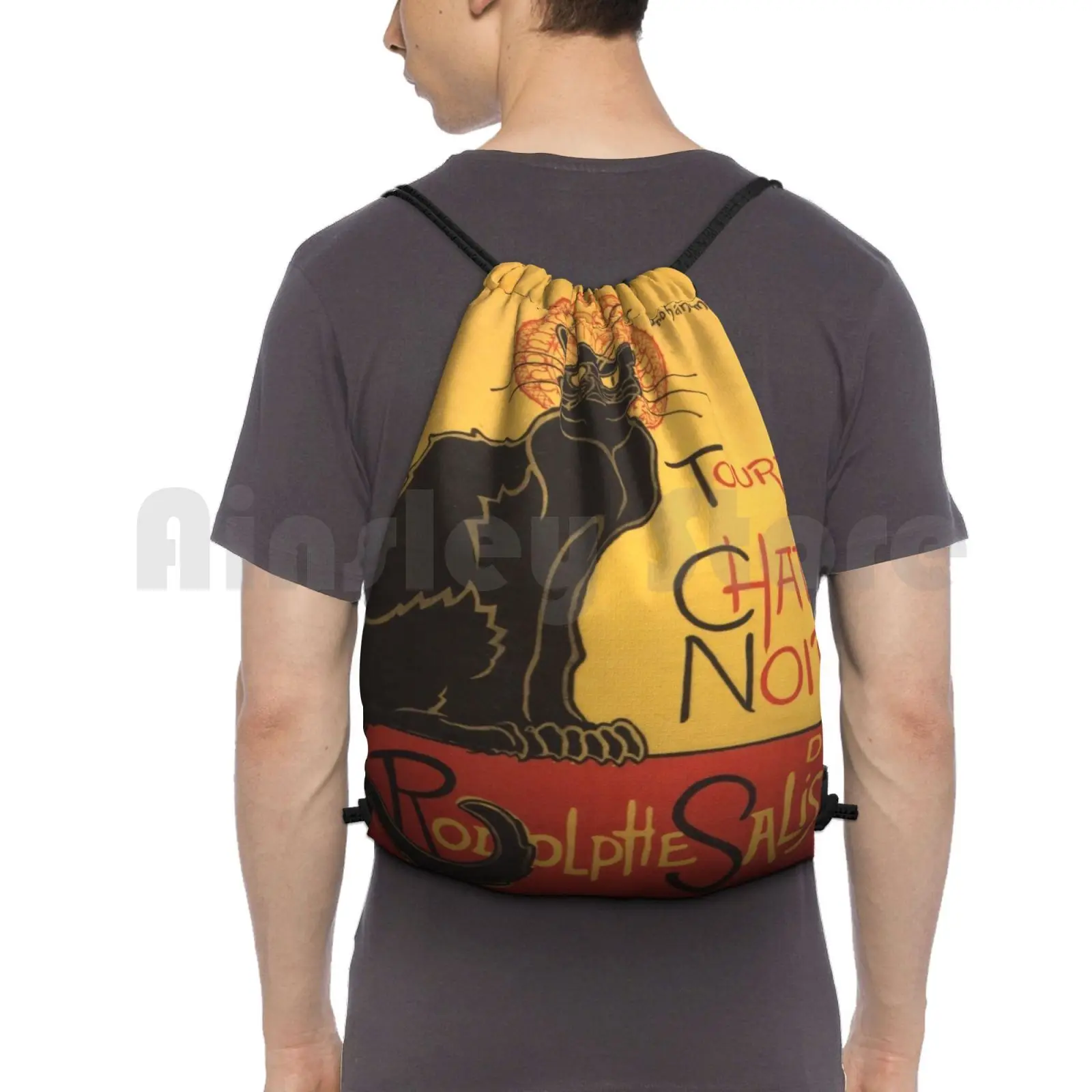 

Soon , The Black Cat Tour By Rodolphe Salis Backpack Drawstring Bags Gym Bag Waterproof Cat Chat Le Chat Black Cat