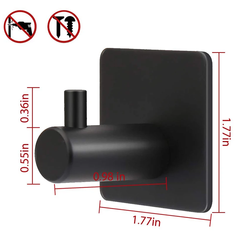 Adhesive Hooks, Stainless Steel Wall Hook Heavy Duty Coat Key Robe Towel Hooks for Hanging Bathroom Home Kitchen Office, Black