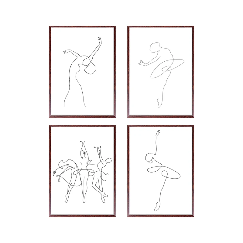 thumbnail image 1 of Impresión abstracta de bailarina, dibujo corporal de una línea, pintura en lienzo, obra de arte en blanco y negro, imagen de baile, póster, decoración de pared para habitación de niña, 1 of 5