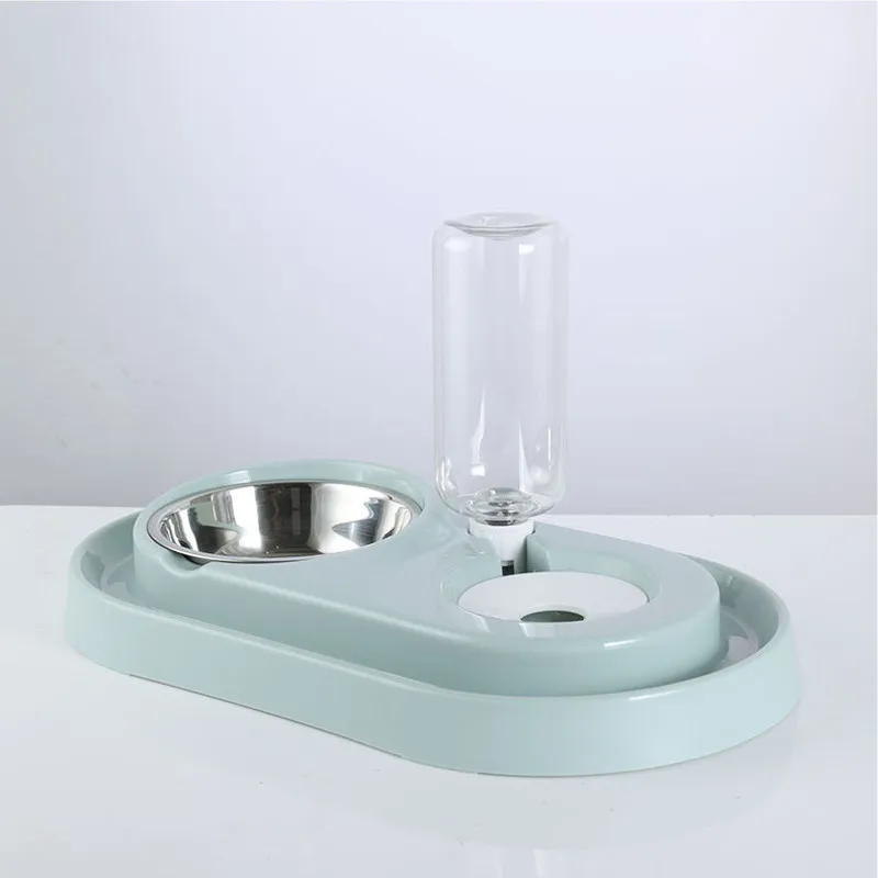 Mrosaa Automatic Cat Bowl Dog Water Dispenser Feeder Double Bowls Cat Drinking Fountain Food Dish Pet Bowl Goods - Цвет: Синий