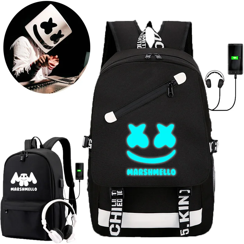 

IMIDO Luminous DJ Man Backpacks for Students Back to School Bags Usb Charging Black Travel Shoulders Backpack for Boys Girls