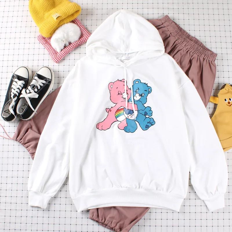 Японский Харадзюку мягкий рисунок с милым медведем и кулиской Kawaii милый Свитшот толстовки с длинными рукавами женские повседневные топы с капюшоном