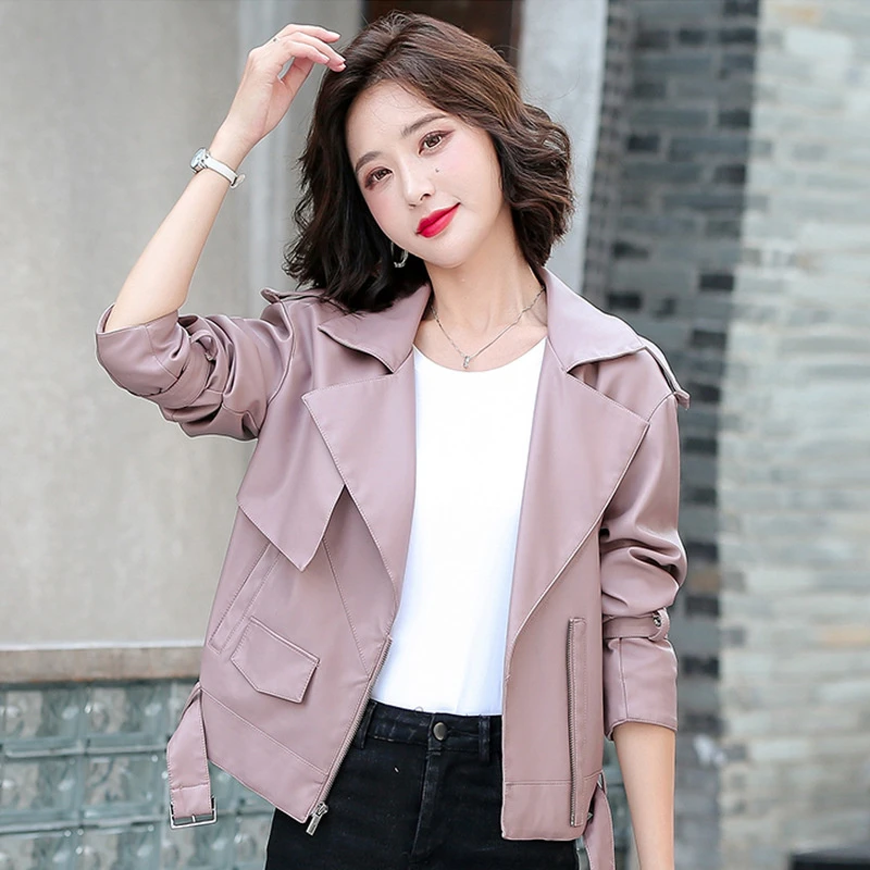 Chaqueta de cuero estilo coreano para mujer, traje pequeño holgado, corto, para primavera y otoño, 2021|chaquetas básicas| - AliExpress