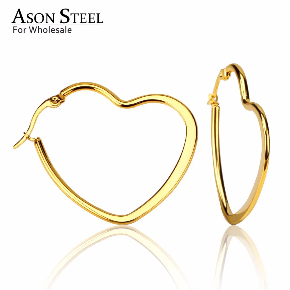 ASON стальные серьги в форме сердца, золотые/серебряные, размер 25 мм/35 мм/45 мм, большие серьги из нержавеющей стали, Женские аксессуары для влюбленных