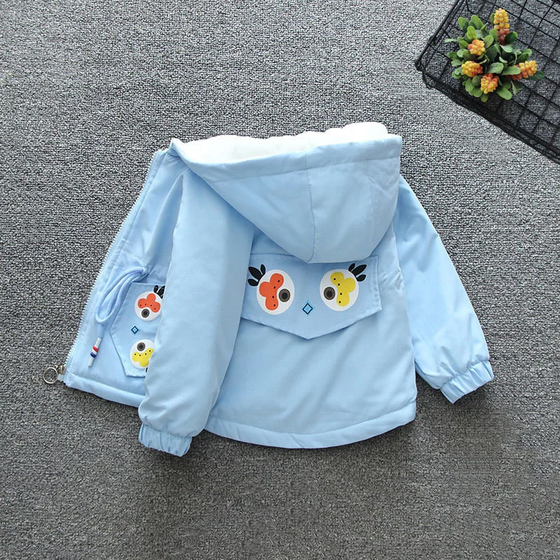 

Winter Girls Korean Style Plus Velvet Jacket Girl Baby Cartoon Pattern Thick Little Goldfish Hooded Windbreaker