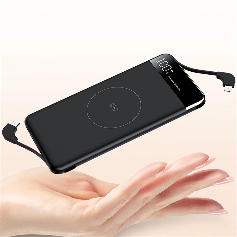 10000mAh Qi Wireless Charger Power Bank for iPhone Samsung Powerbank Quick Portable Charger External Battery Pack Built in Cable 10000mAh Qi Wireless Charger Power Bank for iPhone Samsung Powerbank Quick Portable Charger External Battery Pack Built in Cable