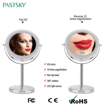 

10x Manifying Double Side Makeup Mirror LED Light 360 free Rotation CE FCC 7 Inch Round Shape Desktop Cosmetic Tool