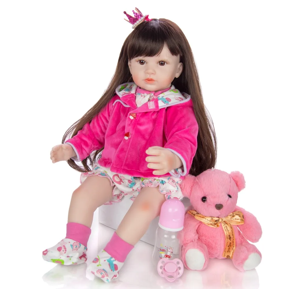 

Lovely reborn toddler girl baby doll 24" 60cm silicone vinyl limbs reborn toys for children gift lol bebe reborn menina
