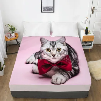 

3D Fitted Sheet Bed Mattress Fitted Cover Custom Design Bed Linens Sheets Bedsheet Pink 183x214 Animal Cat Dog Pet Bedding