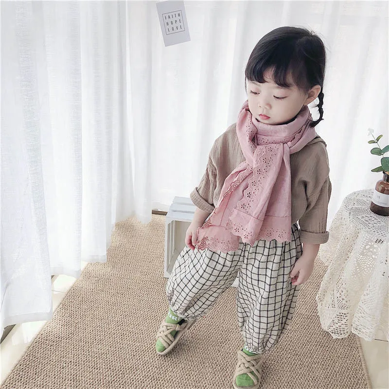Autumn Winter Children Scarf Cotton Linen Scarf Solid Color Simple Concise Warm Scarf For Kids Newest