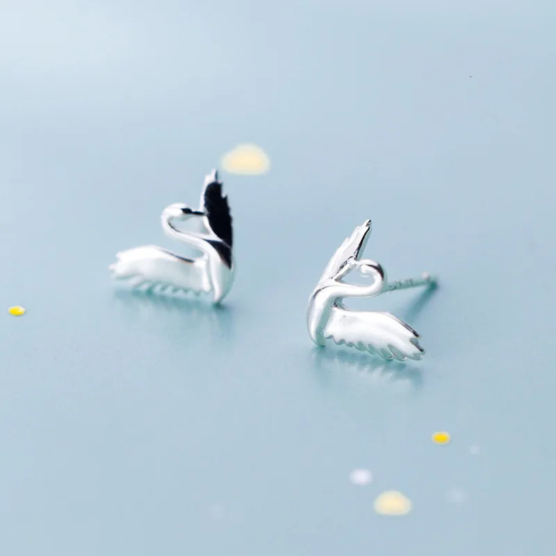 

S925 Silver Swan Stud Earrings Women Fashion Stud Jewelry For Girls Perfect Birthday Gift Real 925 Wholesale