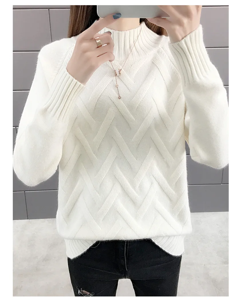 Осенне-зимний женский свитер пуловер новая однотонная водолазка с коротким воротом с длинным рукавом вязаный свитер джемпер повседневная женская верхняя одежда 1016 - Цвет: off white