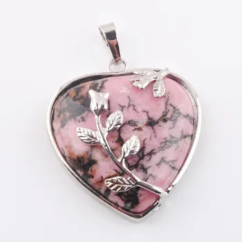 

Natural Stone Dangle Pendant Women Jewelry Fashion Rhodonite Gem Stone Bead Heart Pointed Reiki Chakra Healing Pendants IN3665