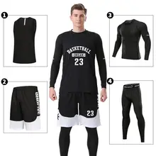 4 шт./компл. зима баскетбольная майка Джерси с Компрессионные колготки мужские спортивные колготки спортивные трикотажные баскетбольные рубашка Фитнес тренировки комплект