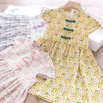 

2020 Summer Girls Printing Flower Dress Wholesale Children's Clothing
