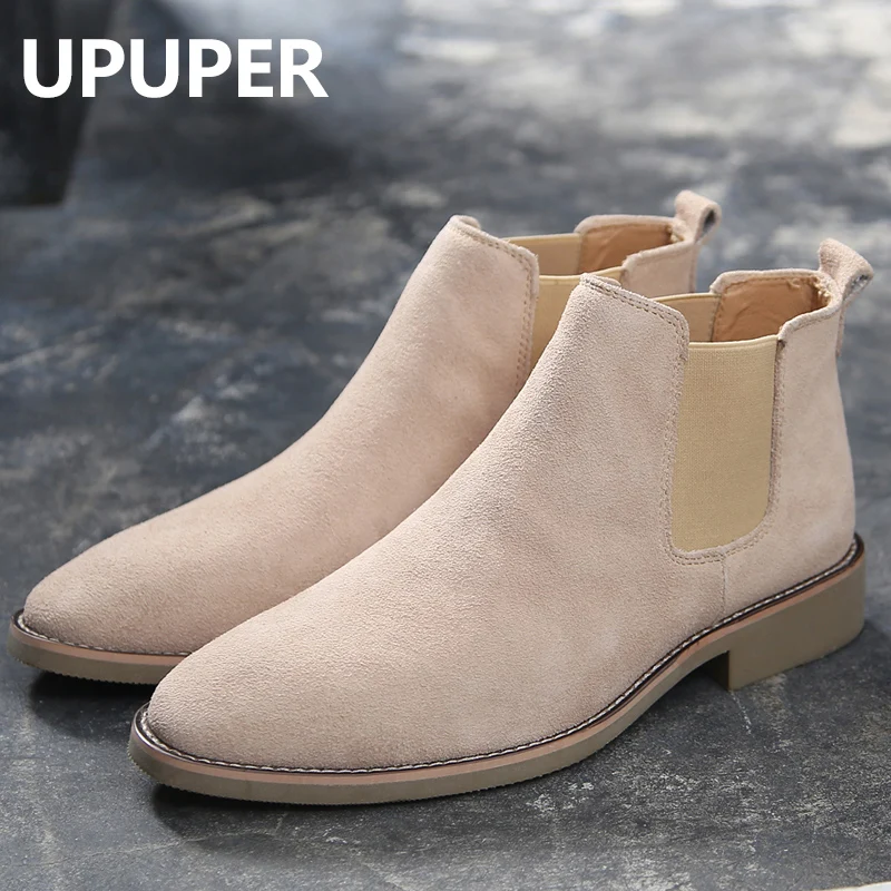 Chelsea-Botas de piel auténtica para hombre, botines sin cordones, estilo  británico, con punta puntiaguda, para invierno - AliExpress Calzado
