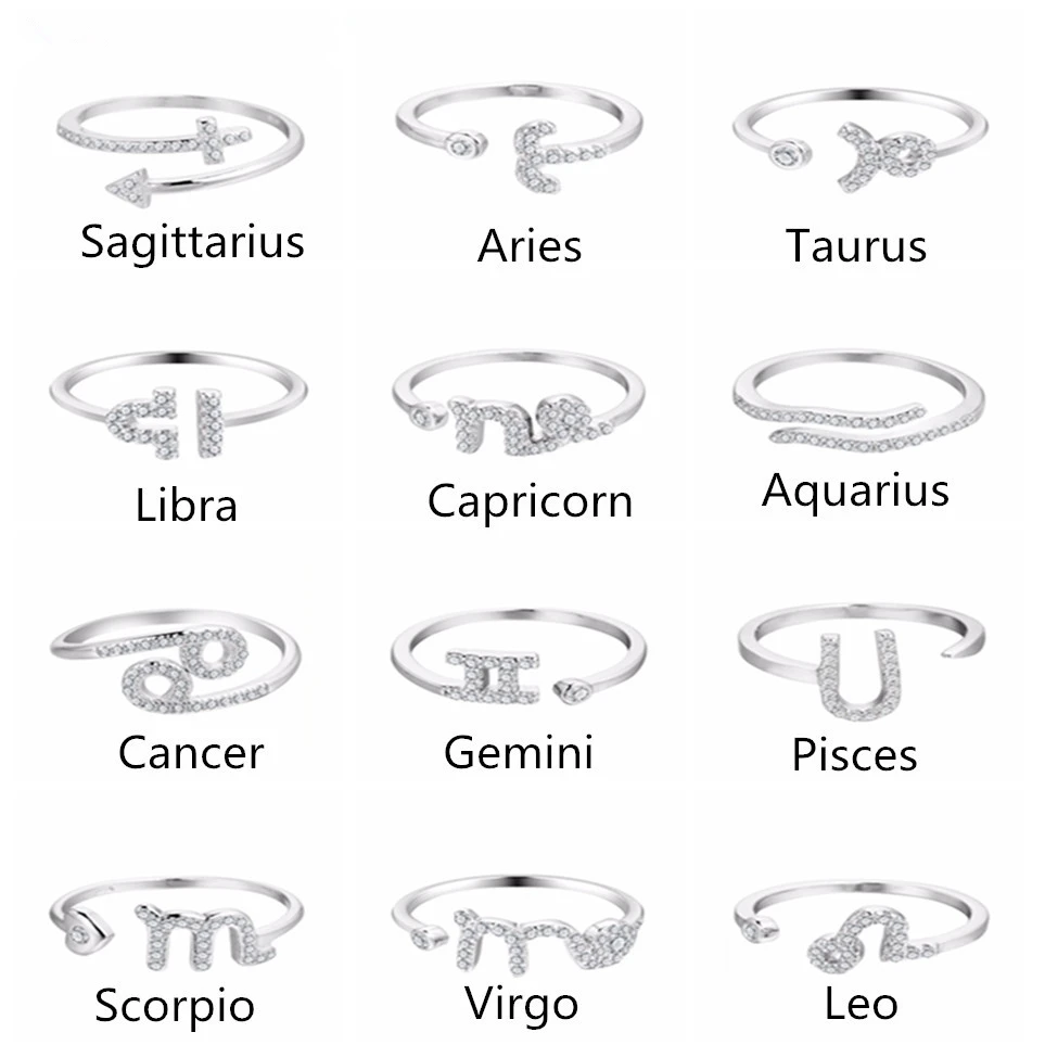 Cxwind 12 Constellations Zodiac Ring Charms AAA Crystal Cubic Zircon Rings for Women Wedding Ring Birthday Jewelry