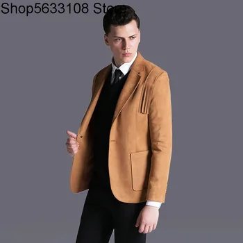 

One Grain Buckle Suede Suit Men Autumn Deerskin Velvet Coat 1113