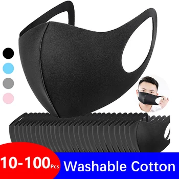 

10 - 100 Pcs Face Mask Anti Haze Dust Washable Reusable Dustproof Masks Black Cotton Cloth PM25 Mouth Mask Wind Proof Adult