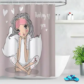 

Little Beauty in LOVE Hearts Polyester Waterproof Fabric Shower Curtain Bath Set