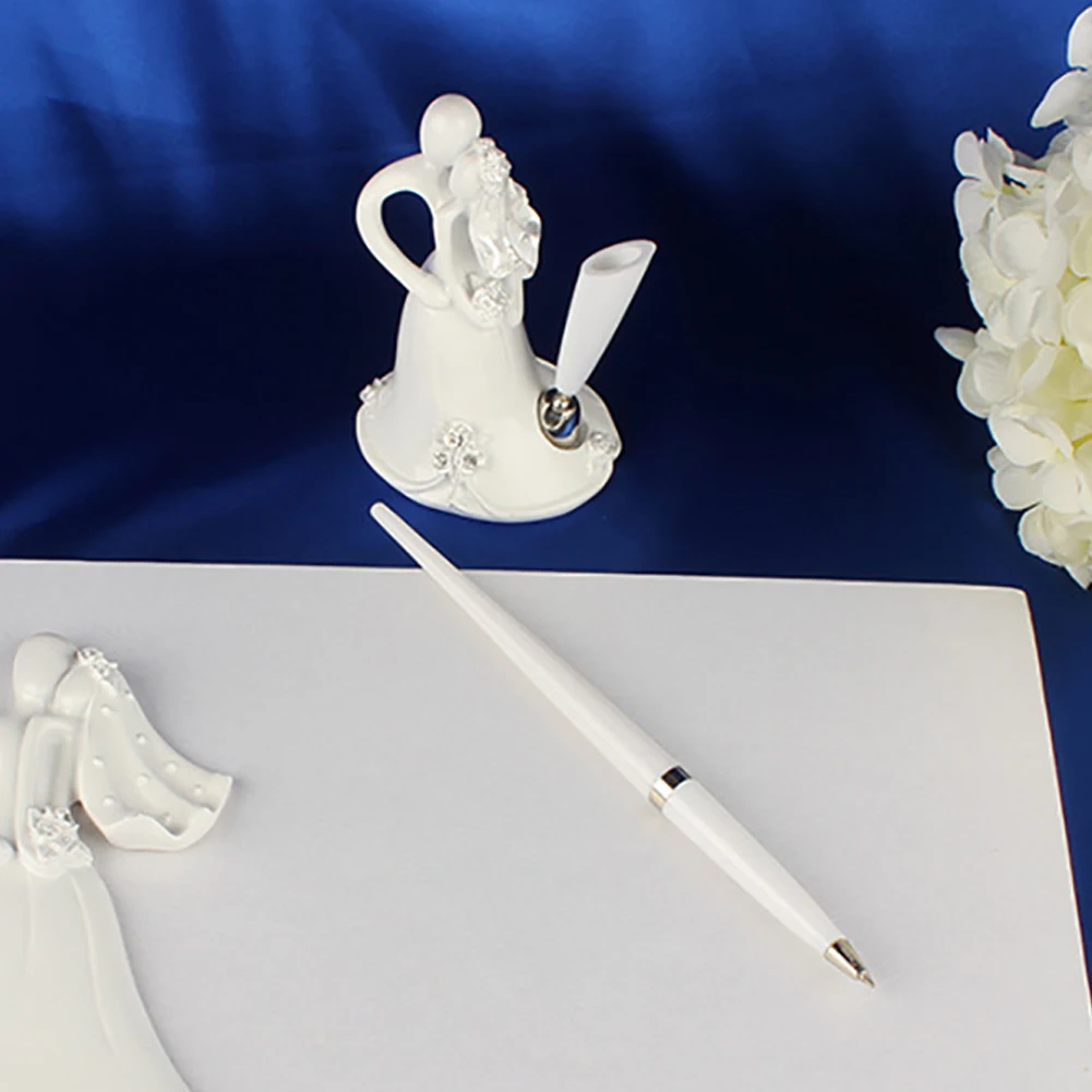 

Bridal Groom White Signature Embracing Design Wedding Decoration Register Signing Guest Pen Elegant With Base Accessory Romantic