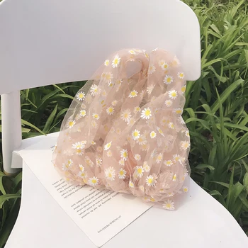 

2020 Summer Women Small Transparent Mesh Cloth Bag Daisy Embroidery Bag High Quality Eco Fruit Bag Purse For Girls