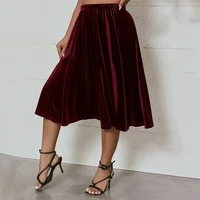 Plus Size High Elastic Waist Velvet Skirt Women Solid Black Spring Autumn Midi Party Skirt A-line Flare Skirt Large Size 6XL 7XL - Image 3