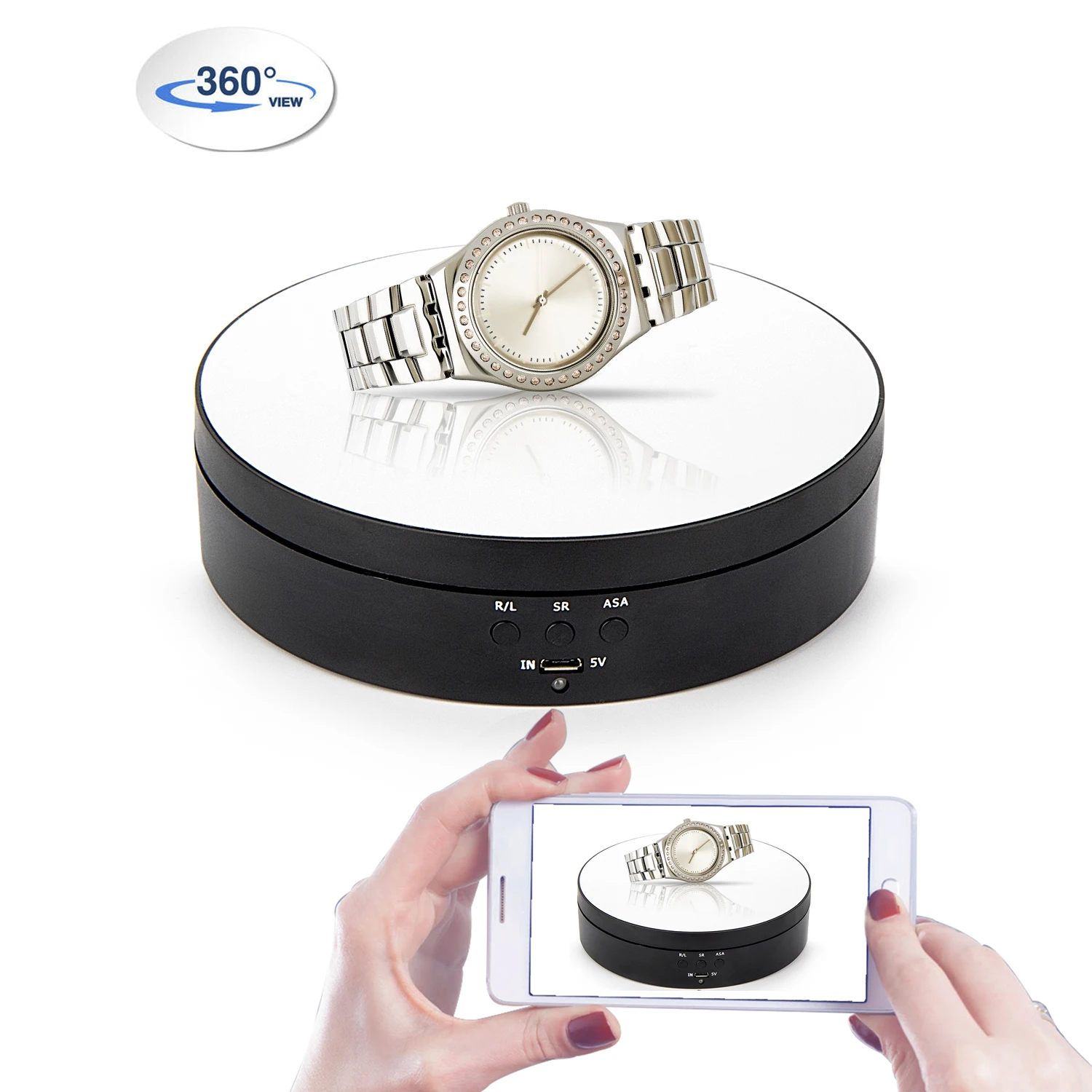 Electric 360° Rotating Turntable Jewelry Display Stand Box Video 3D Art Holder 