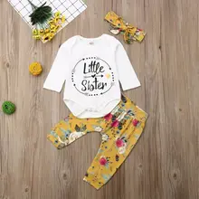 Baby Girl Clothes Set Newborn Toddler Autumn Long Sleeve Floral Top Letter Bodysuit Floral Pants Headband Outfit 3PCs