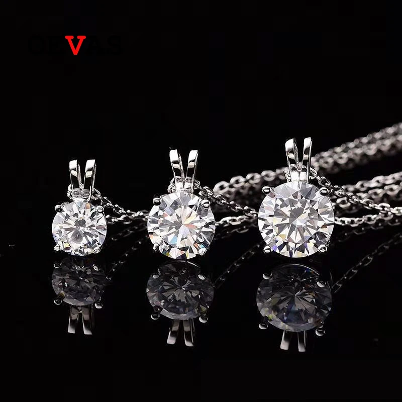 OEVAS Real 1/2/3 Carat D Color Moissanite 100% 925 Sterling Silver Bridal Pendant Necklace Women Sparkling Wedding Fine Jewelry