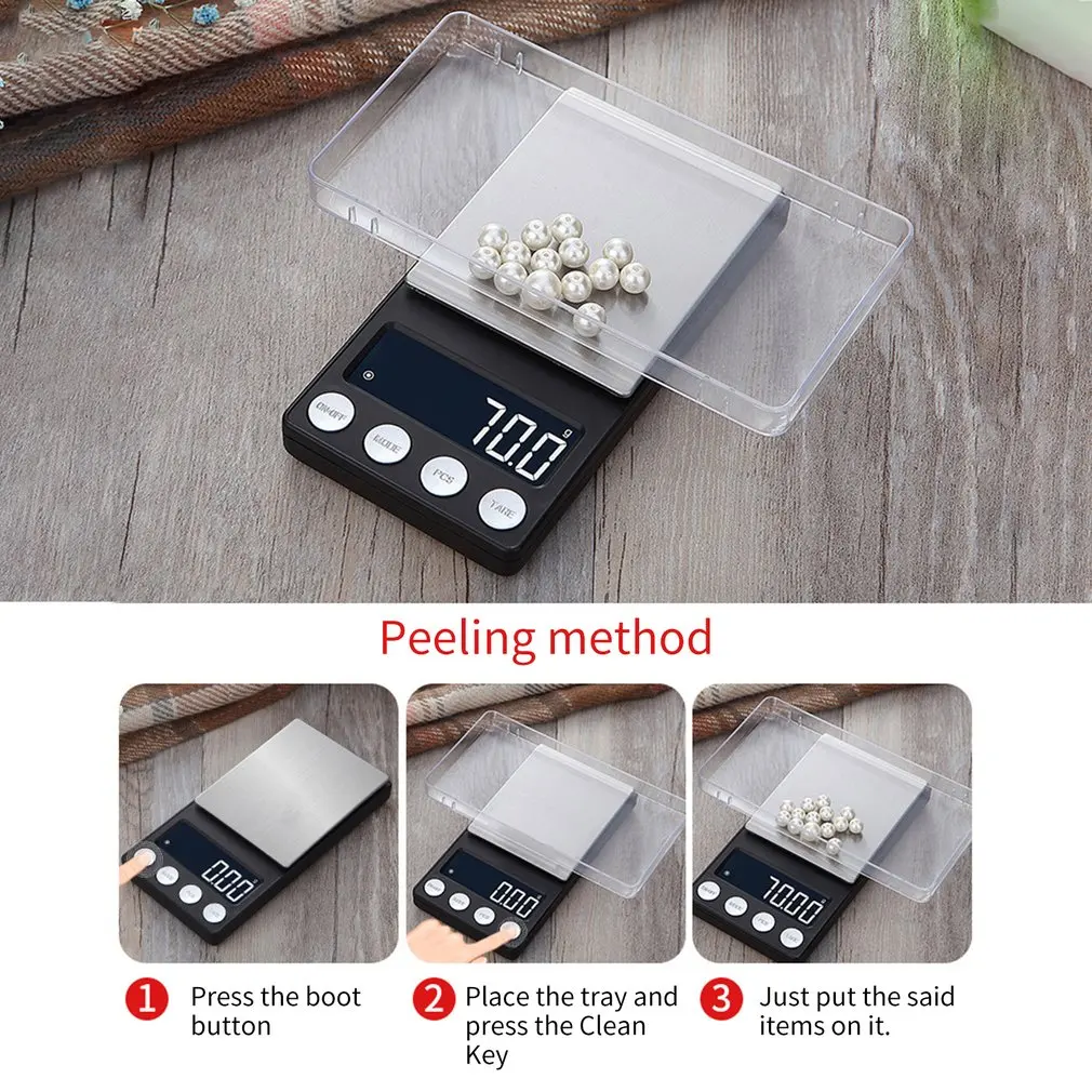LED Jewelry Digital Scale Portable Electronic Scales With Tray 200/500g 0.01/0.1g Flat Scale Charging Mode