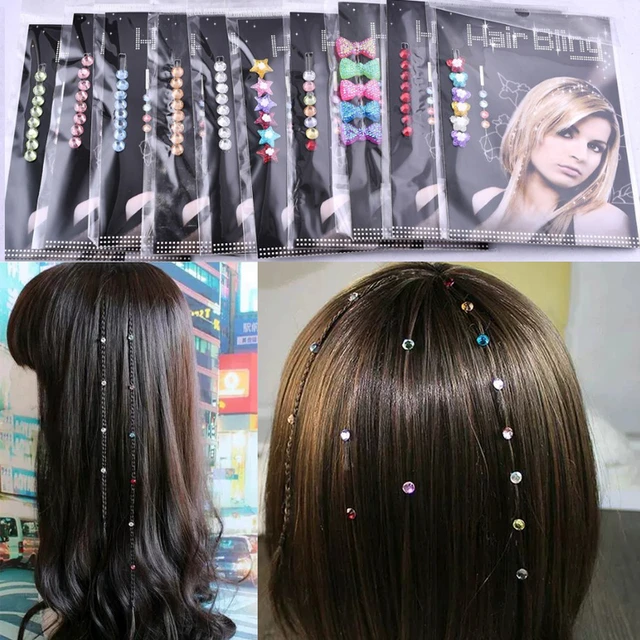 8 Hair Crystal Diamond Hair Gems Rhinestone Clip-in Extension