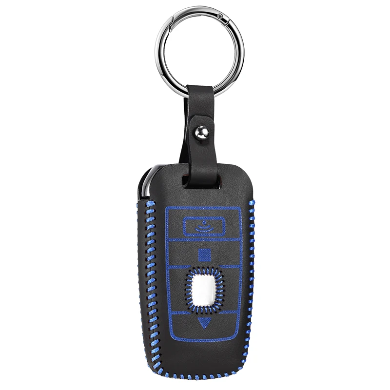 car key case cover for Rolls-Royce Phantom Black Badge Edition genuine leather remote keychain key chain bag holder - Название цвета: Blue