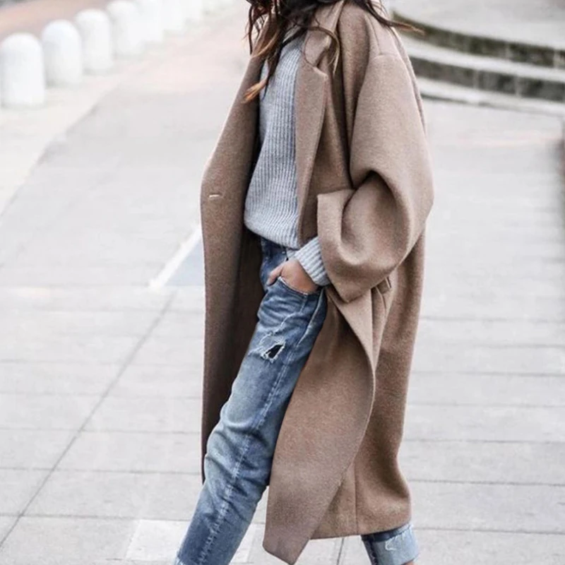Winter Elegant Women Jacket Solid Color Lapel Coat
