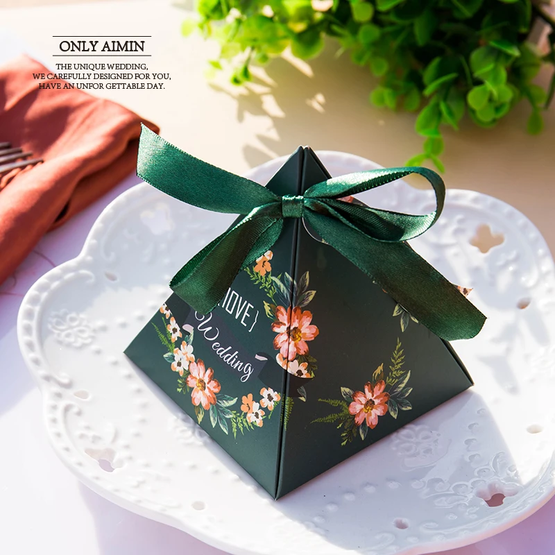 

Green Series Floral Wedding Candy Boxes Event Party Supplies Gift Bags Box Casamento Decor Chocolate Containers Wedding Favors