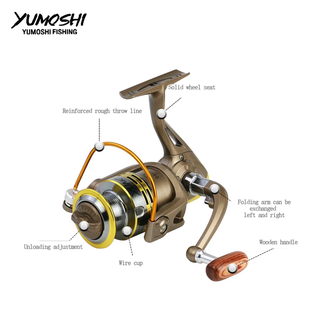Spinning Fishing Reels yumoshi wheels fish spinning fishing reel 5.5:1 12BB 1000-7000 series reel Spinning wheel pesca Sea Rock lure fishing reels GS