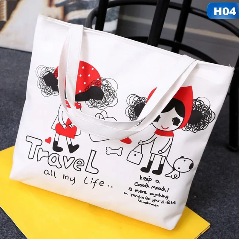 Large White Canvas Tote Bag Fabric Cotton Cloth Reusable Shopping Bag Women Beach Handbags Cats Printed Grocery Bags Big