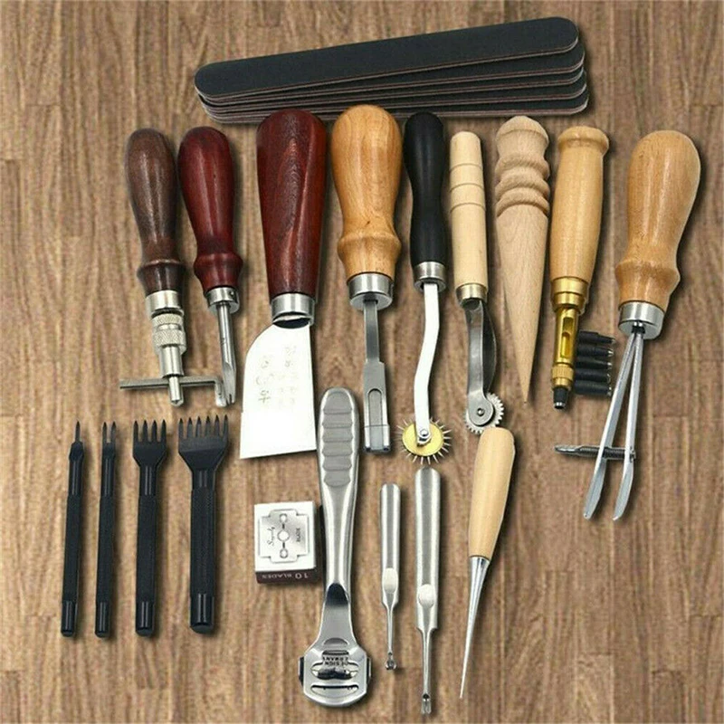 Tnfeeon Leather Sewing Kit 18 Pcs DIY Leather Craft Punch Tools Hand Stitching Tool Kit for Sewing Leather and Canvas 