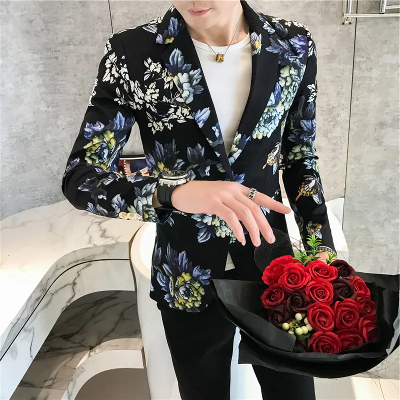 

2020 Fancy Floral Blazer Mens Suits Costume Homme Taille Ternos Masculinos Slim Fit Vintage Flowers Printed Blazers Men 3XL