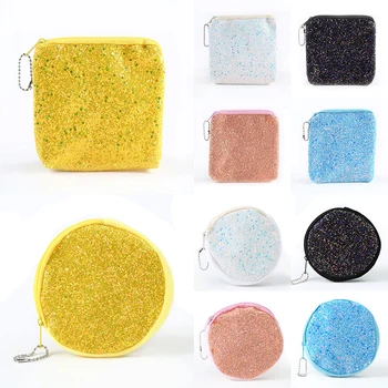 

Round/Square Solid Color Shiny Coin Bag For Women Chic Small Sequin Money Bag Portable Travel Zipper Bag Wholesale