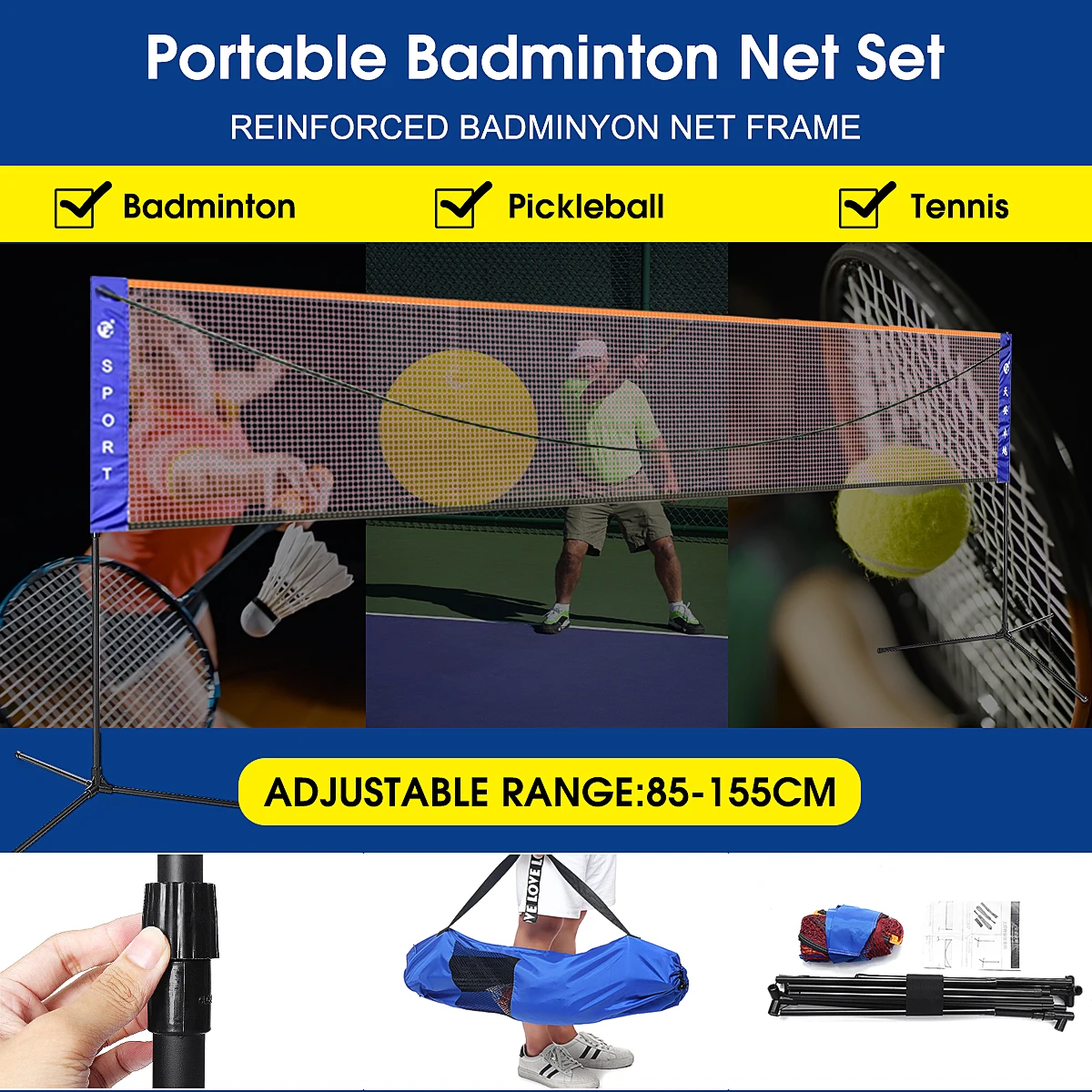 Портативный бадминтон волейбол теннис сеть 610 см ширина регулируемая высота Спорт бадминтон сеть комплект с подставкой/рамка и сумка для переноски