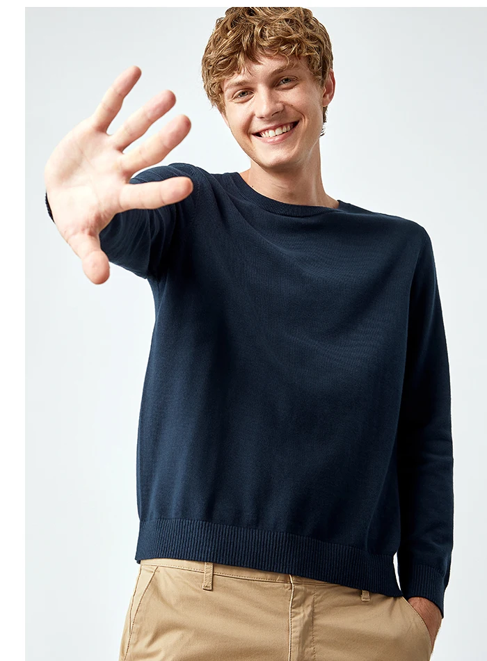 SEMIR осенний модный свитер, Мужской пуловер с круглым вырезом, хлопковый свитер, однотонный теплый мужской свитер с длинным рукавом
