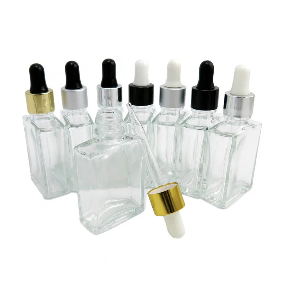 10 X 1OZ Clear Square Glass Dropper Bottle Small 30ML Clear Glass Bottle with Pipette Dropper 4 pcs blush box clear makeup organizer makeup supplies empty organizer accessories square highlighter case containers plastic