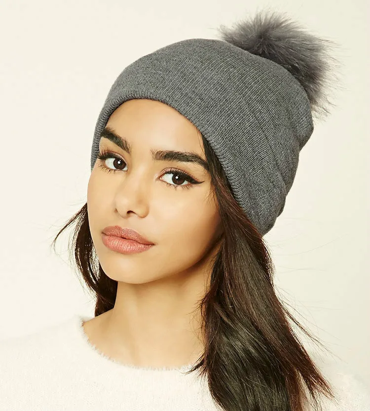 Женская зимняя вязаная шапка для девочек, женские шапки с флисовой подкладкой, вязаные шапочки, шапка, помпон мех, женская теплая шапка, Толстая теплая однотонная шапка