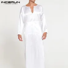 INCERUN, модная, мужская, одноцветная, шелковая, атласная, мешковатая, v-образный вырез, длинный рукав, большой карман, сексуальная одежда для сна, домашняя, Мужская пижама, халаты